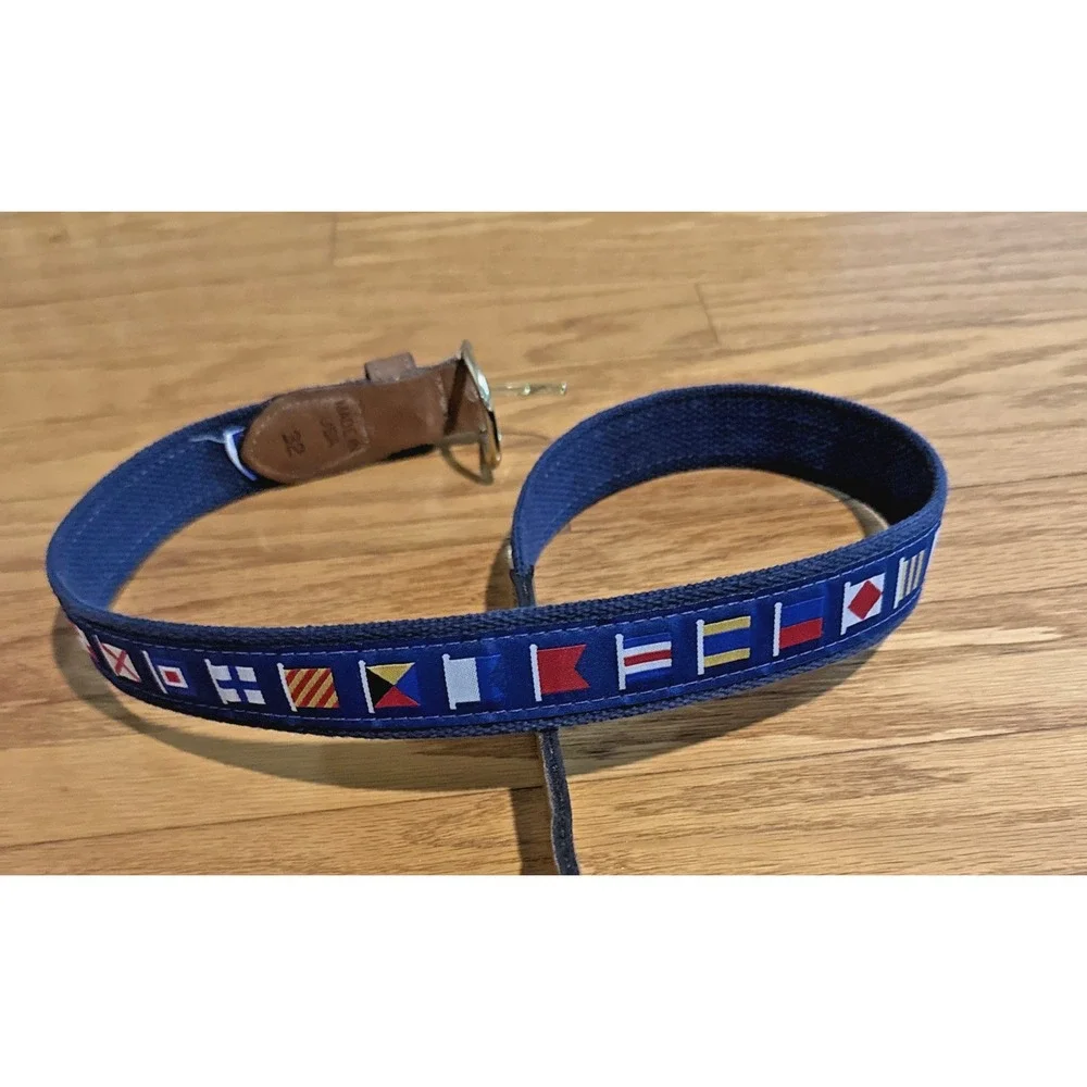 Zep Pro Nautical Design Flag Mens Belt 32 Solid Brass buckle USA Made Preppy